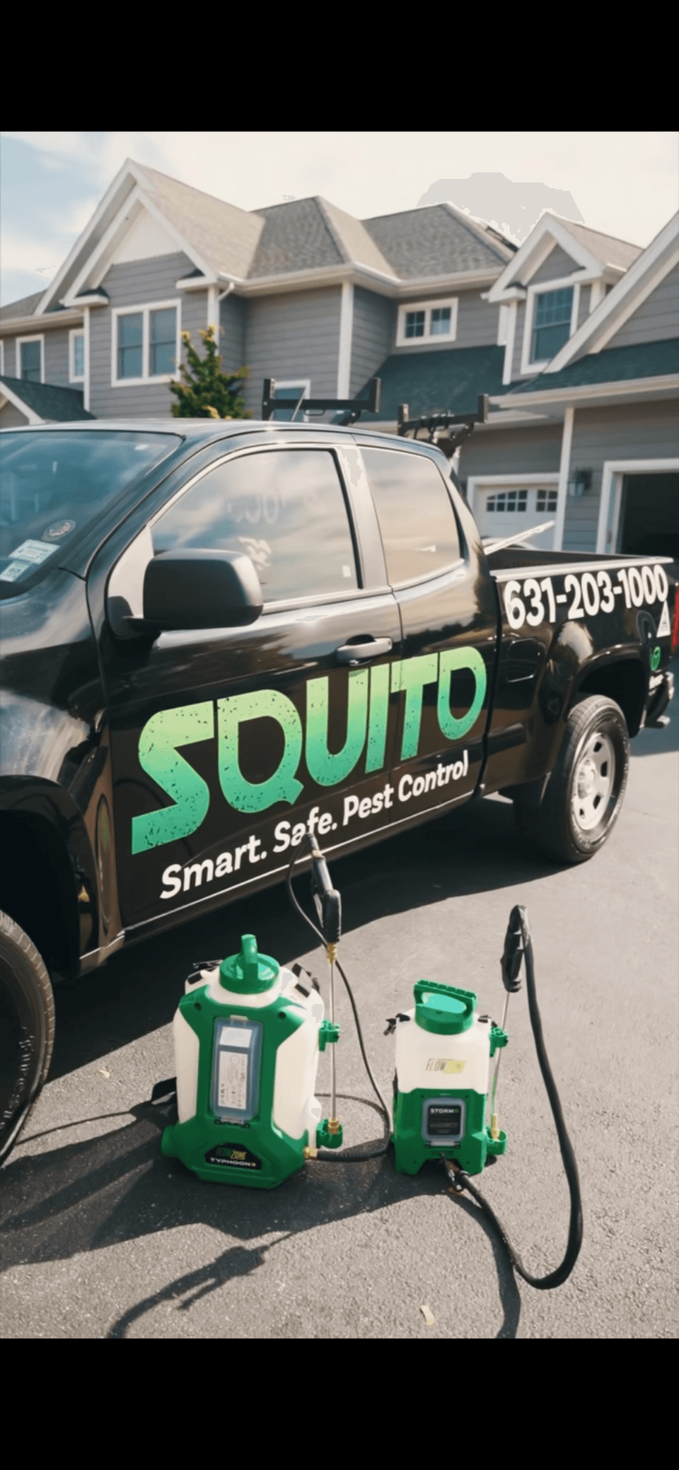 Squito service truck and equipment at a Long Island property
